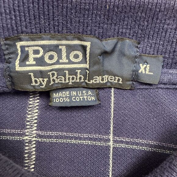 VTG Polo Ralph Lauren Men’s XL Navy Blue White Plaid Short Sleeve Polo Made USA - Picture 3 of 7